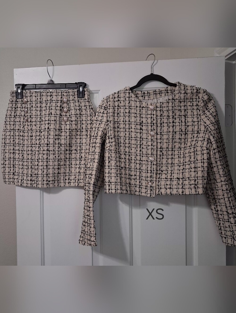 Tweed Two-Piece Set - Cream & Black